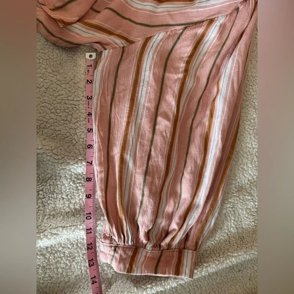 Anthropologie Maeve Byron Striped Balloon Sleeve Boho Top Pink Rose Women Med - Picture 9 of 9